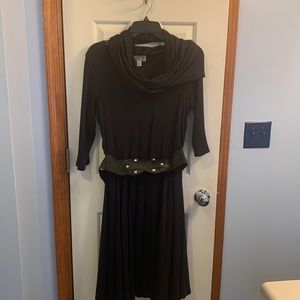 Large, Navy blue,  a-line dress with black belt